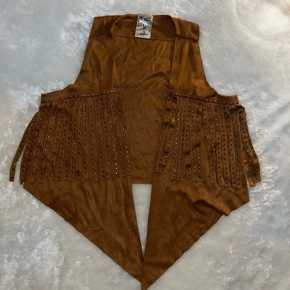 Vocal Faux Suede Studded Fringe Vest. Medium